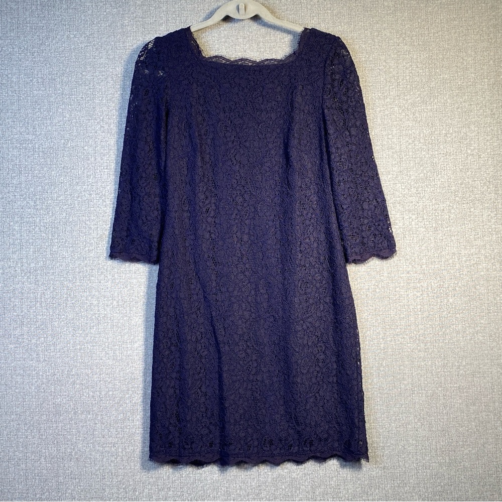 Adrianna Papell Women Formal Lace Dress Navy Blue Knee Length 3/4 Sleeve Size 8P